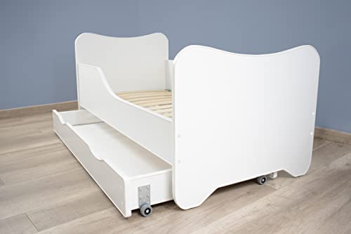 Topbeds Cama Infantil Happy Kitty con cajón 160x80 cm, Blanca, con colchón de Espuma, armazón de Madera de Haya, construcción Robusta, Segura, Lados elevados, cómoda, Bordes Redondeados