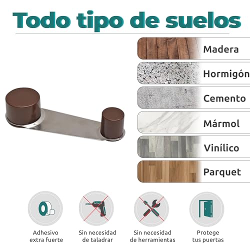 Topes para puertas retenedor PACK 6 | protector pared sujeta puertas, topes puertas suelo adhesivo, retenedor puerta, tope puerta alto sellado protección pared tope puertas Marron