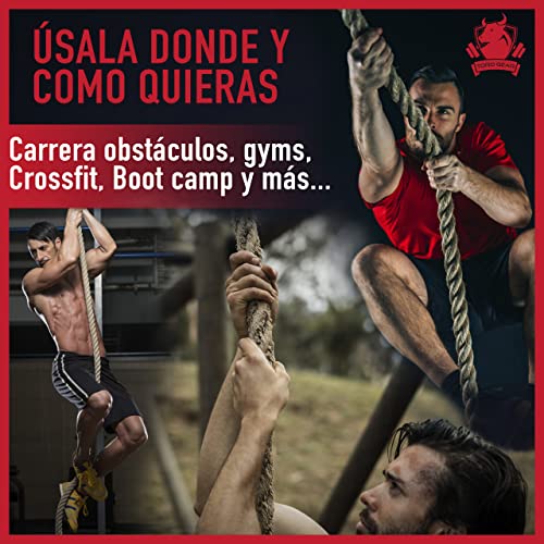 TORO GEAR | Cuerda para trepar de Yute 38 milímetros, 3-6 Metros | Cuerda Escalar Crossfit, gimnasios, Bomberos | con Gancho para Aire Libre, Entrenamiento de Fitness y Fuerza (38 mm X 4 m)