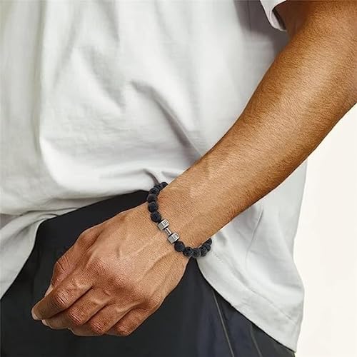 Traintough - Pulsera de mancuernas, pulsera de gimnasia, pulsera de mancuernas para hombres y mujeres, joyería de barra de acero inoxidable para hombres de fitness, juego de piedra volcánica negra