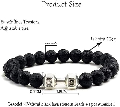 Traintough - Pulsera de mancuernas, pulsera de gimnasia, pulsera de mancuernas para hombres y mujeres, joyería de barra de acero inoxidable para hombres de fitness, juego de piedra volcánica negra