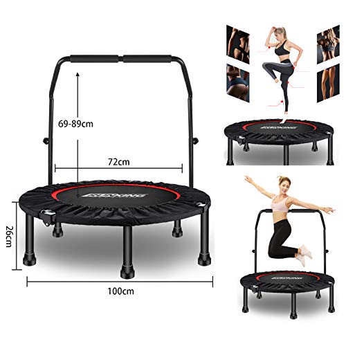 Trampolín Plegable Cama Elástica Fitness con Mango Fitness Plegable 100 cm con Apoyabrazos Ajustables Trampolín para Niños Adultos Gimnasio Interior Equipamiento Deportivo Peso máximo 150 kg/330 lbs