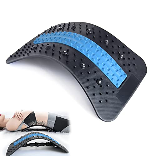 Trasera para aliviar el dolor de espalda baja, estiramiento de espalda para cama/silla de coche, altura ajustable, soporte lumbar espinal, soporte inferior y superior de la espalda (negro azul)