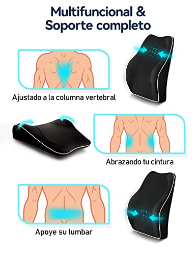 Travel Ease Cojín de Soporte Lumbar Ergonómico, Respaldo de Espuma Viscoelástica para Asiento de Automóvil, Silla de Oficina, Respaldo con Cubierta Antiestática y Correas Ajustables Dobles, Negro