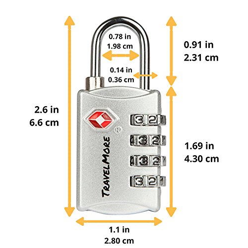 TravelMore Paquete con 5 Candados para Equipaje TSA con Combinación de 4 Dígitos – Candado Resistente para Viajes, Equipajes, Maletas y Mochilas – Plateado