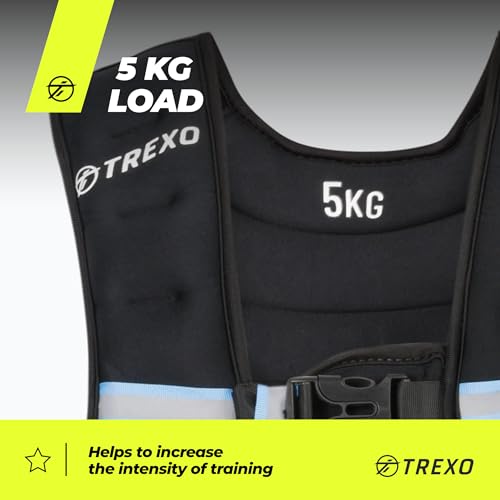 TREXO Chaleco Lastrado de 8kg Relleno de Bolas de Acero Chaleco de Peso con Correas Reflectantes Chaleco Running Ideal Chaleco Tactico de Fuerza para Calistenia o Crossfit Color Negro WV-08