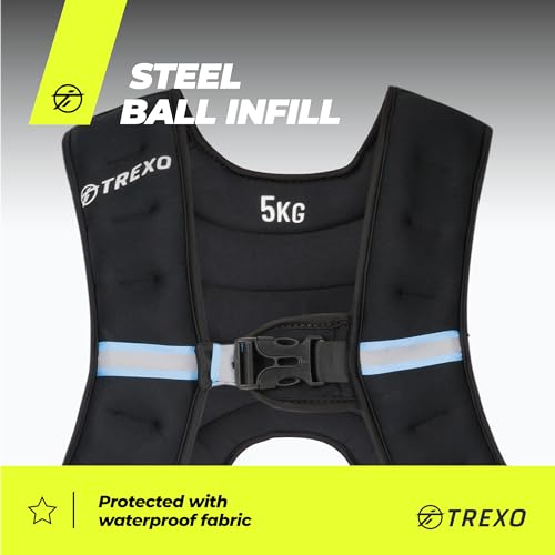 TREXO Chaleco Lastrado de 8kg Relleno de Bolas de Acero Chaleco de Peso con Correas Reflectantes Chaleco Running Ideal Chaleco Tactico de Fuerza para Calistenia o Crossfit Color Negro WV-08