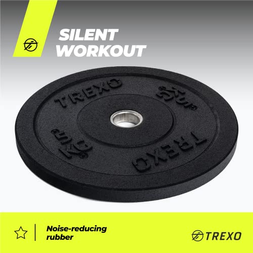 TREXO Discos Pesas Bumper Olímpicos de 20kg Discos Gym de Goma para Barra Olímpica de 50 mm de Diámetro Resistentes para Fitness para Entrenamiento de Fuerza para Crossfit para Gym en Casa TRX-BMP020