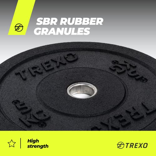 TREXO Discos Pesas Bumper Olímpicos de 20kg Discos Gym de Goma para Barra Olímpica de 50 mm de Diámetro Resistentes para Fitness para Entrenamiento de Fuerza para Crossfit para Gym en Casa TRX-BMP020