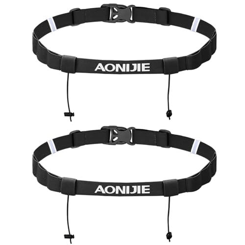 TRIWONDER Race Cinturón para Número Porta Dorsal para Running Triatlon Maratones Unisex (A - Cinturón - Negro - 2 Pcs)