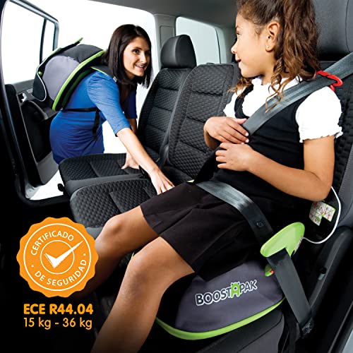 Trunki BoostApak Alzador Coche Niño – 2 en 1 Mochila y Elevador Coche Niño – Silla Coche Grupo 2-3 (Verde)