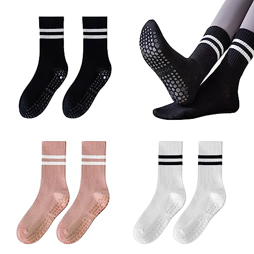 TSHAOUN 3 Pares Calcetines de Yoga Calcetines Antideslizantes, Pilates Calcetines Antideslizantes, Calcetines Yoga Mujer Cinco Calcetines de los Dedos Deportivos para Ballet, Fitness (3 Colores)