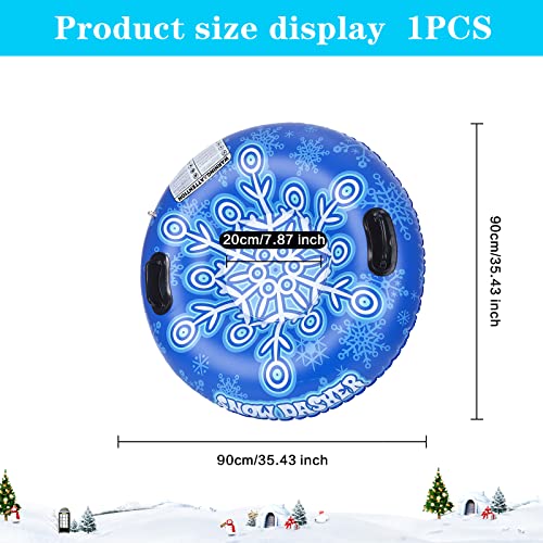 Tubo de Nieve Trineo inflable 90cm Tubo de nieve inflable de PVC Tubo de esquí inflable para adultos Anillo de esquí inflable azul con asas Juegos de deportes al aire libre de invierno Trineo de esquí