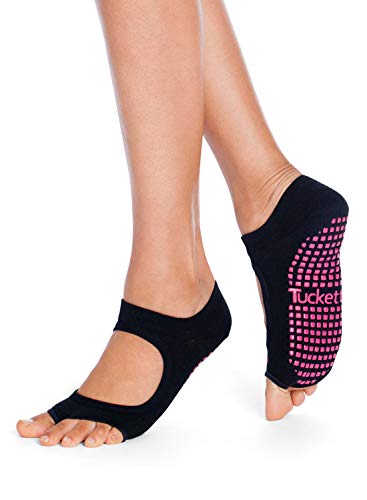 Tucketts Calcetines Yoga Pilates Antideslizante Deporte Mujer, Colchoneta deporte accesorios yoga, Calcetín dedos para Ballet, Barra Fitness, Danza, Running (Negro)