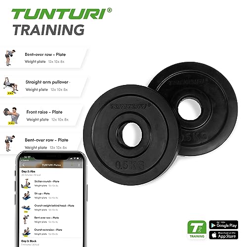 Tunturi Weight Plates Discos Pesas Goma, 2 Unidades, Unisex Adulto, Black, 1