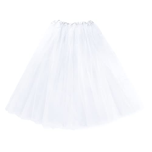 Tutu Falda Elástico para Mujer Niña, Falda Purpurina Brillante, Falda de Tul de 3 Capas de Longitud 30cm 40cm 70cm, Falda Ballet para Disfraces Danza (70cm, Blanco)