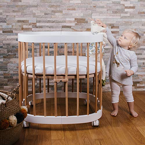 tweeto® Cuna 7 en 1 (Plus) Conjunto Todo EN UNO │Cuna Ampliable hasta 10 Funciones con colchón Transpirable │ Cama de Madera de Haya para bebés y niños (Blanco + Haya)