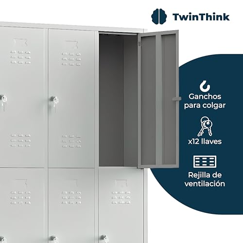 TwinThink Taquillas Vestuario. 190 x 97 x 40 cm Taquillas Metalicas de 6 Puertas Taquilla Metalica con Llave Taquillas Vestuario Metalicas