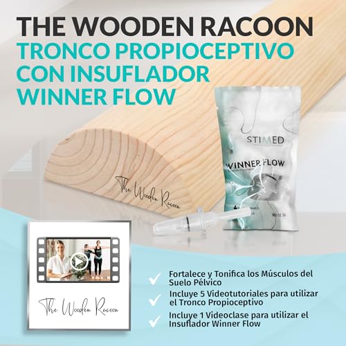 TWR ®-Tronco propioceptivo con insuflador Winner FLOW. FABRICACIÓN PROPIA. En 1 sola pieza. Medidas oficiales 49.5 x 17 x 7,5 en madera de pino, para hipopresivos, 5p, eutonia, woodroller, logsurf