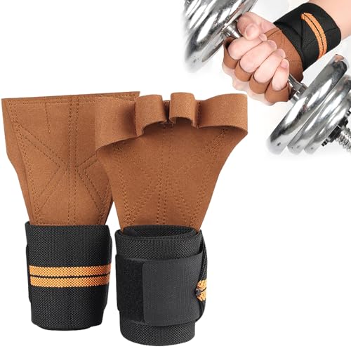 Tyzourib 1 Parr Guantes Gimnasio Hombre y Mujer Guantes de Entrenamiento Abiertos con Muñequera Antideslizante Calleras para Crossfit Guantes de Gym para Levantamiento de Pesas Culturismo Peso Muert-L