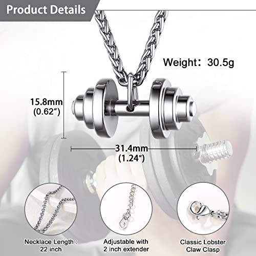 U7 Mancuerna Colgante Barra con Pesas Acero Inoxidable 316L Joyería Deportiva para Hombres Tono Plateado Collares Minimalistas Modernos para Deportistas