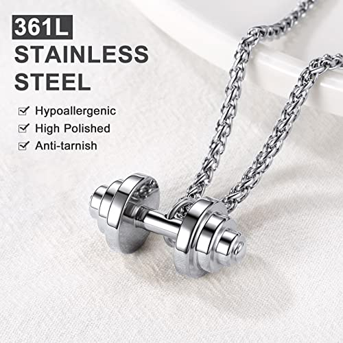 U7 Mancuerna Colgante Barra con Pesas Acero Inoxidable 316L Joyería Deportiva para Hombres Tono Plateado Collares Minimalistas Modernos para Deportistas