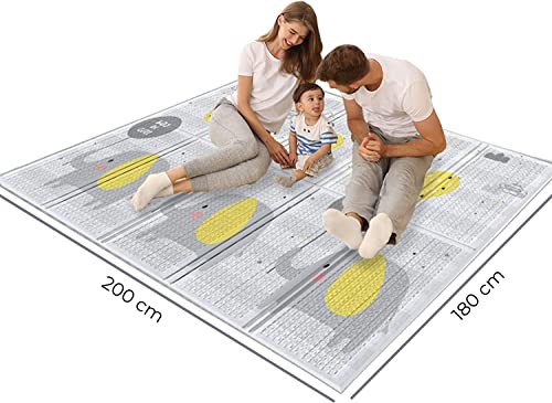 UBABY - Alfombra de Juegos Bebés Reversible - Acolchada y Plegable - Colchoneta Gimnasio Actividades - Alfombra Infantil - Antideslizante, Impermeable, Globo + Abecedario - Medidas: 200x180x1cm