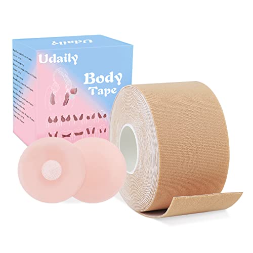 Udaily Cinta de Pecho, Cinta Sujetador Levantamiento y Silicona Cubiertas, Adhesiva Push Up Cinta para El Pecho Grande A-D Mujer, Cinta Invisible Boob Tape Elástica 5cmx5 m