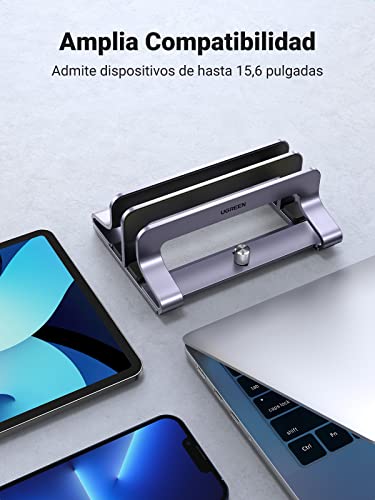 UGREEN Soporte Vertical para Portátil Ajustable con 2 Ranuras, Soporte Portátil de Mesa, Soporte Ordenador Portatil Compatible con MacBook Pro/Air, Matebook, Lenovo, HP, iPad, Tableta y Otro