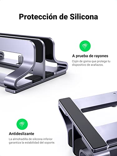 UGREEN Soporte Vertical para Portátil Ajustable con 2 Ranuras, Soporte Portátil de Mesa, Soporte Ordenador Portatil Compatible con MacBook Pro/Air, Matebook, Lenovo, HP, iPad, Tableta y Otro