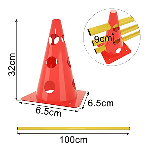 UISEBRT Juego de 6 obstáculos para entrenamiento de coordinación para niños y perros, 12 conos y 6 barras, cono multifunción, altura: 32 cm, barra: 100 cm