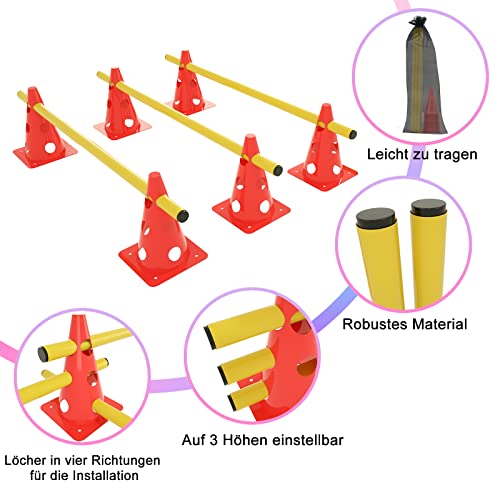 UISEBRT Juego de 6 obstáculos para entrenamiento de coordinación para niños y perros, 12 conos y 6 barras, cono multifunción, altura: 32 cm, barra: 100 cm