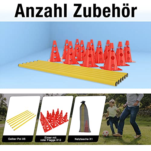 UISEBRT Juego de 6 obstáculos para entrenamiento de coordinación para niños y perros, 12 conos y 6 barras, cono multifunción, altura: 32 cm, barra: 100 cm