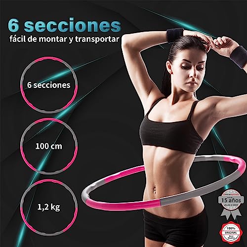 Ultrasport Aro De Hula-Hoop Para Fortalecer Los Músculos De La Espalda y Los Abdominales, 6 Partes Insertables, Espuma Suave, Menos Protuberancias, Para Principiantes y Avanzados, Rosa/Gris