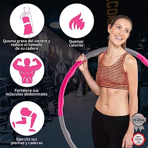 Ultrasport Aro De Hula-Hoop Para Fortalecer Los Músculos De La Espalda y Los Abdominales, 6 Partes Insertables, Espuma Suave, Menos Protuberancias, Para Principiantes y Avanzados, Rosa/Gris