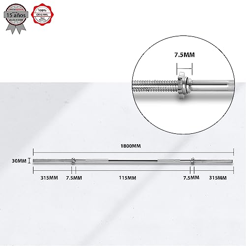 Ultrasport Barra larga para pesas, para usar en banco de musculación, jaula de potencia, barra larga con largo estándar 180 cm, compatible con discos estándar con agujero 30 mm