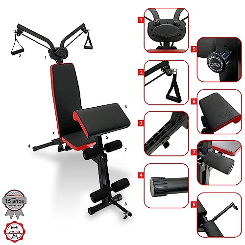 Ultrasport Entrenador de fuerza multifuncional, para entrenamientos versátiles y de todo el cuerpo, con extensión de polea/bandas de resistencia y estación de curl, color: Negro-Rojo