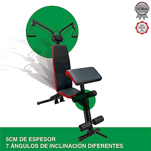 Ultrasport Entrenador de fuerza multifuncional, para entrenamientos versátiles y de todo el cuerpo, con extensión de polea/bandas de resistencia y estación de curl, color: Negro-Rojo