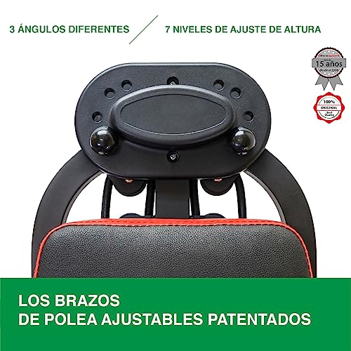 Ultrasport Entrenador de fuerza multifuncional, para entrenamientos versátiles y de todo el cuerpo, con extensión de polea/bandas de resistencia y estación de curl, color: Negro-Rojo