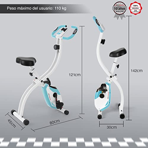 Ultrasport F-Bike 150, bicicleta estática, 8 niveles de resistencia, soporte para tableta, sensores de pulso de mano, plegable, ahorra espacio