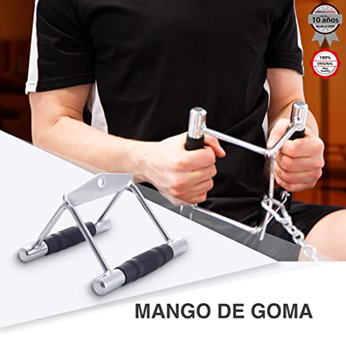 Ultrasport Set de agarres, formado por asa de remo y cuerda de tríceps, accesorio para jaula con sistema de polea para ampliar las opciones de entrenamiento, antideslizante, Negro/plata