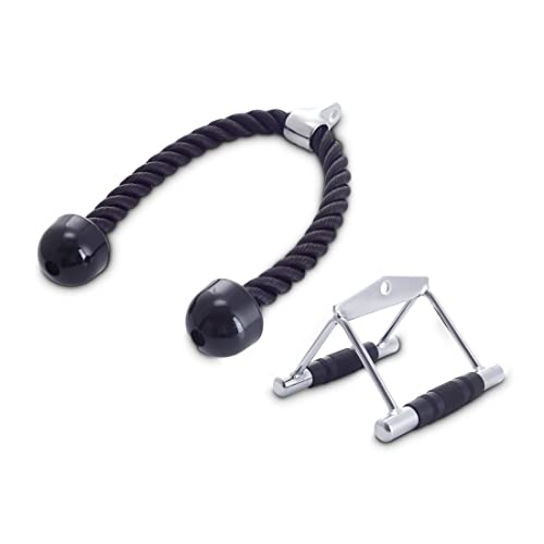 Ultrasport Set de agarres, formado por asa de remo y cuerda de tríceps, accesorio para jaula con sistema de polea para ampliar las opciones de entrenamiento, antideslizante, Negro/plata