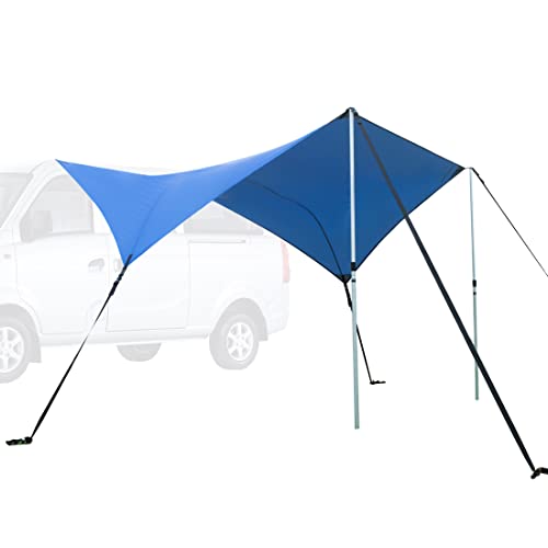 Ultrasport toldo para vehículos, apto para coches, furgonetas y autocaravanas, protege del sol y la lluvia, material duradero y robusto, ventosas y pinzas integradas, postes y correas, azul