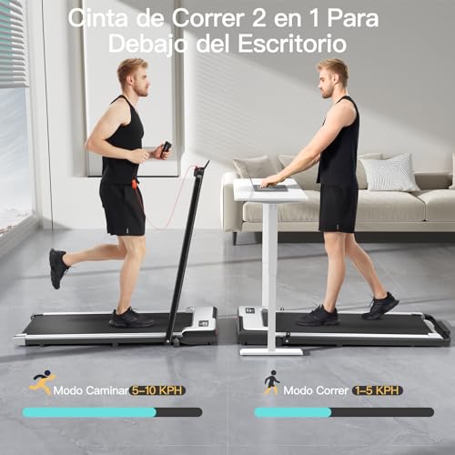 UMAY 2 en 1 Cinta de Correr Plegable Eléctrica, Passadeiras de Correr Dobrável, Velocidad Máxima 10 km/h, con Mando a Distancia y Pantalla led, Ultra Delgado y Silencioso para Hogar y Oficina, Blanco