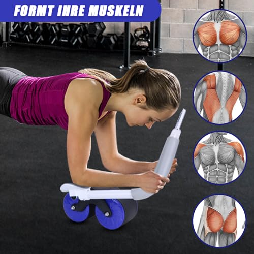 UMIKK Rodillo abdominal para abdominales, AB Wheel Roller,rodillo abdominal 4D con soporte para codos,equipo de entrenamiento con ruedas dobles estables,Azul(con temporizador)