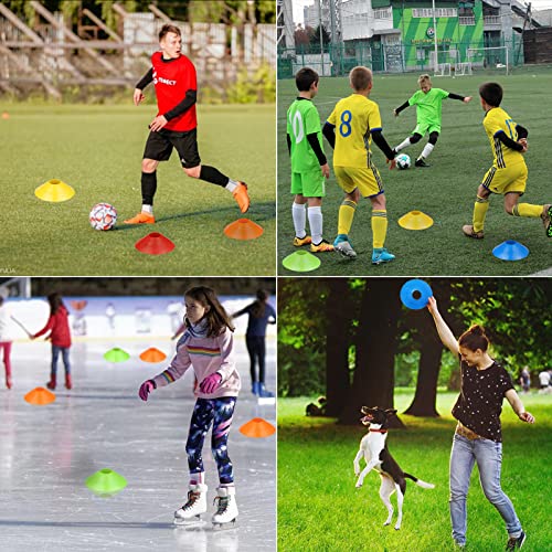 UNIDEAL Juego de Conos de Fútbol, 50 piezas Conos De Disco para Entrenamiento con Correas con Hebilla, Bolsillos de Malla, Conos de Marcado para Entrenamiento de Fútbol y Marcado de Canchas, 5 Colores