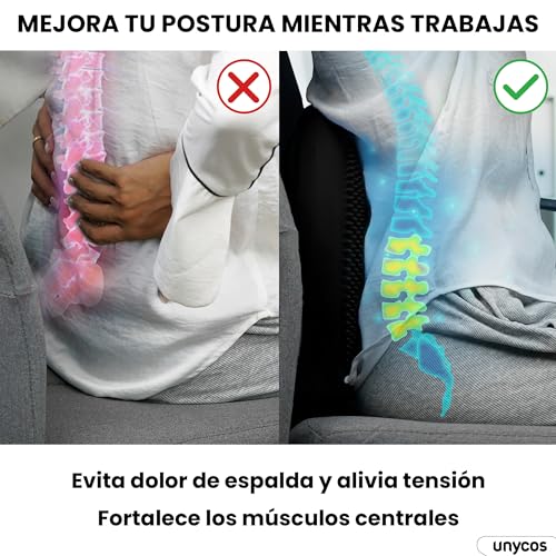 unycos - Cojín de Equilibrio y Yoga Antideslizante de 34 cm con Bombín de Aire, Propioceptivo e Hinchable, Soporte Lumbar, Semi Esfera Bosu para Fitness, Pilates y Rehabilitación (Negro)