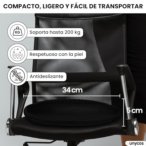 unycos - Cojín de Equilibrio y Yoga Antideslizante de 34 cm con Bombín de Aire, Propioceptivo e Hinchable, Soporte Lumbar, Semi Esfera Bosu para Fitness, Pilates y Rehabilitación (Azul)