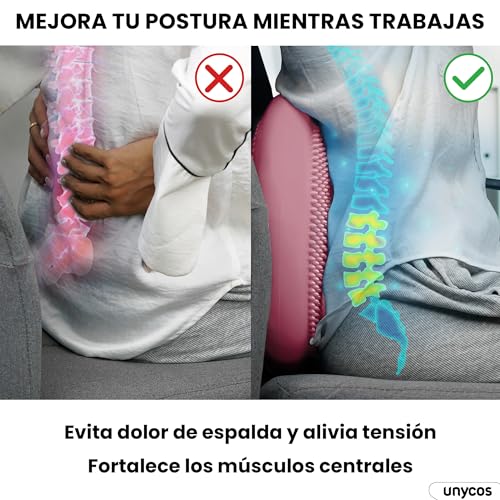 unycos - Cojín de Equilibrio y Yoga Antideslizante de 34 cm con Bombín de Aire, Propioceptivo e Hinchable, Soporte Lumbar, Semi Esfera para Fitness, Pilates y Rehabilitación (Rosa Claro)