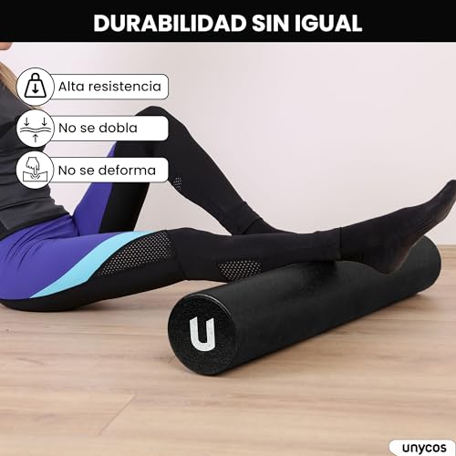 unycos - Foam Roller EPP, Rodillo de Espuma EPP para Masaje Muscular, Longitud 90 cm, Ø 15cm, Cilindro Ligero para Aliviar Puntos Gatillo, Fitness, Yoga y Pilates (Negro)